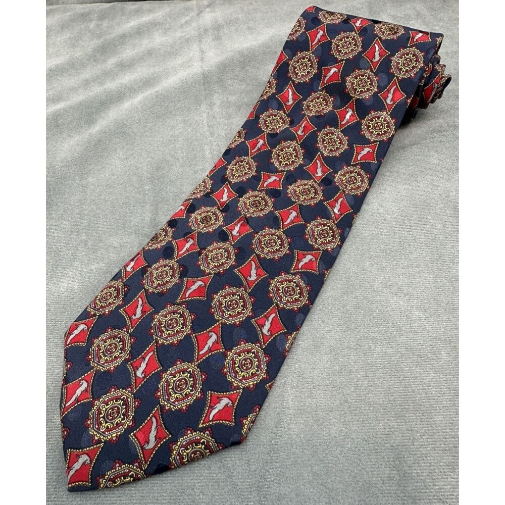 Cade Fincia Milano Silk Men's Tie Italy Classic Blue Red Geometric Pattern